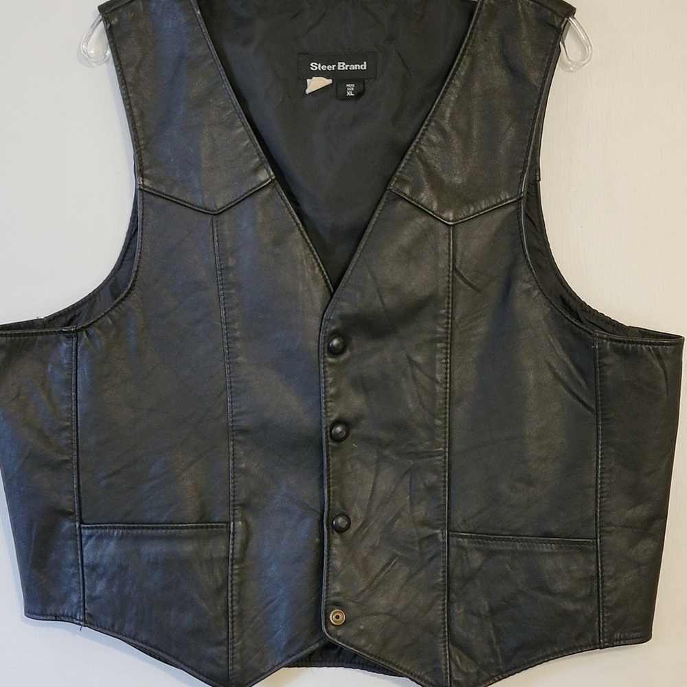 Steer Brand Leather Vest Snap Front Sz XL MADE IN THE USA nwot